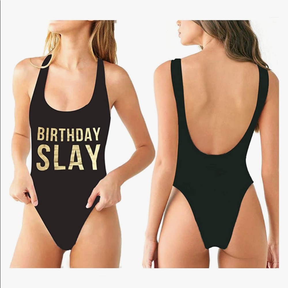 Black Birthday slay swimsuit one piece.